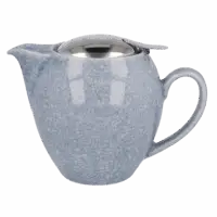 Photo de la théière Zero Japan - Lavande - 58cl. La théière est fine en bas et s'arrondit, bleu pâle et craquelé. Le couvercle est en inox, rond également et assez discret.