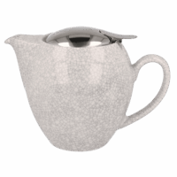 Photo de la théière Zero Japan - Blanc craquelé - 58cl. La théière est fine en bas et s'arrondit, blanc et craquelé. Le couvercle est en inox, rond également et assez discret.