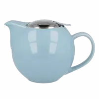 Photo de la théière Zero Japan - Bleu pâle - 1L. La théière est assez ronde, bleu pâle. Le couvercle est en inox, rond également et assez discret.