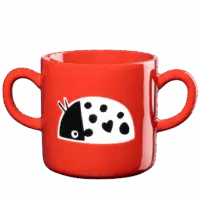 Tasse enfant ASA - Coccinelle - Deux anses sur les côtés,rouge, avec une illustration de coccinelle noire et blanche.