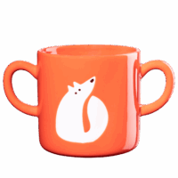 Tasse enfant ASA - Renard - Deux anses sur les côtés, orange avec une illustration de renard blanc.