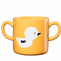 Tasse enfant ASA - Poussin - Deux anses sur les côtés, jaune poussin, avec une illustration de poussin blanc.