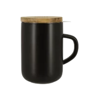 Photo de la tisanière OGO - Noire 47,5cl. Une anse, couvercle en bois.