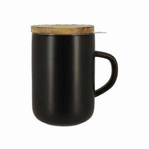 Photo de la tisanière OGO - Noire 47,5cl. Une anse, couvercle en bois.