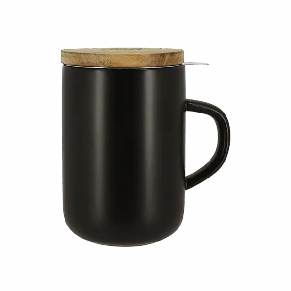Photo de la tisanière OGO - Noire 47,5cl. Une anse, couvercle en bois.