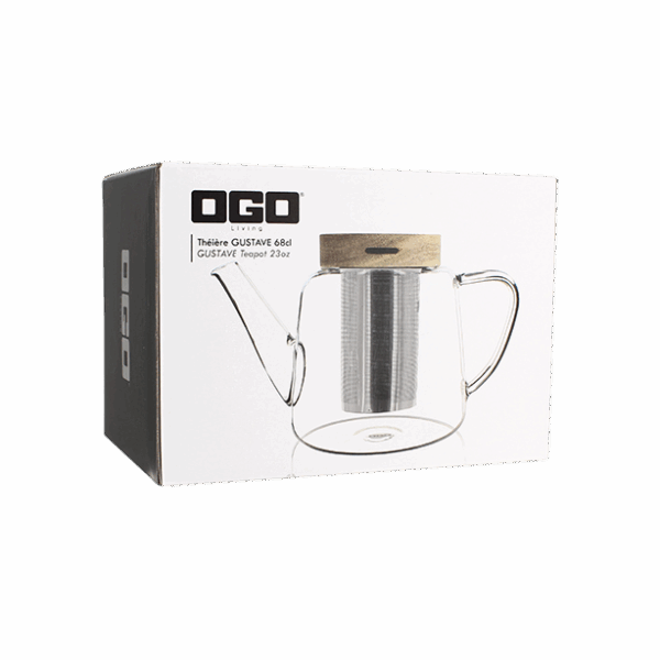 Photo du packaging de la théière OGO - 68cl. Théière vendue dans cette boîte.