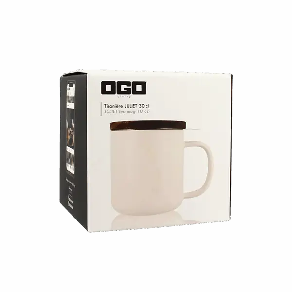 Photo du packaging de la tisanière OGO - blanche 30cl. Tisanière vendue dans cette boîte.