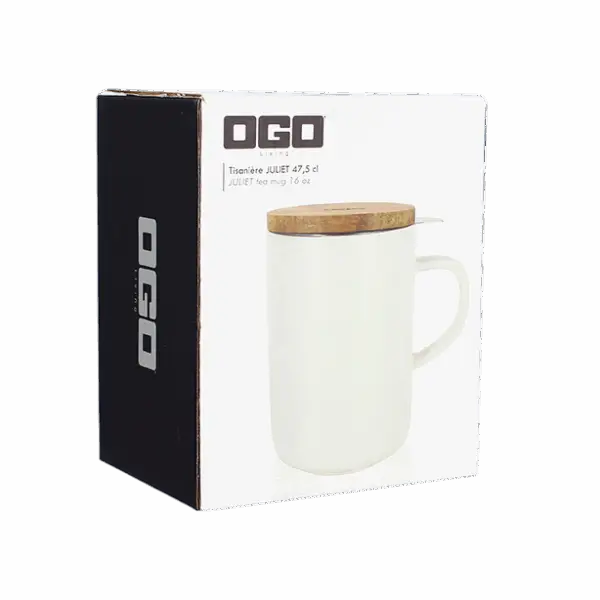 Photo du packaging de la tisanière OGO - blanche 47,5cl. Tisanière vendue dans cette boîte.