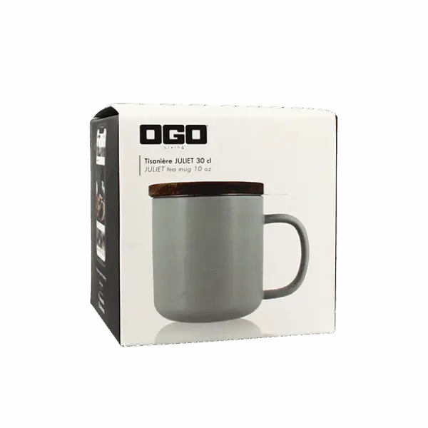 Photo du packaging de la tisanière OGO - Gris perle 30cl. Tisanière vendue dans cette boîte.