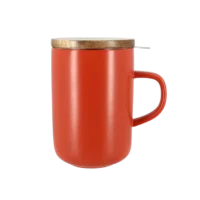 Photo de la tisanière OGO - Paprika 47,5cl. Tisanière rouge paprika une anse, couvercle en bois.