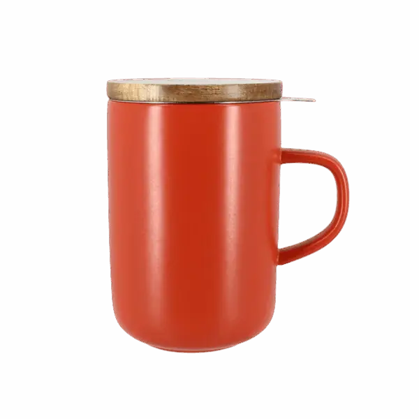 Photo de la tisanière OGO - Paprika 47,5cl. Tisanière rouge paprika une anse, couvercle en bois.