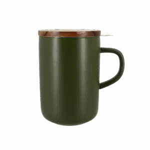 Photo de la tisanière OGO - Vert kaki 47,5cl. Une anse, couvercle en bois.