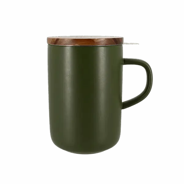 Photo de la tisanière OGO - Vert kaki 47,5cl. Une anse, couvercle en bois.