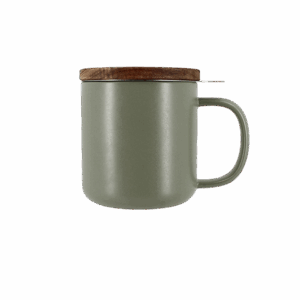 Photo de la tisanière OGO - Vert sauge 30cl. Une anse, couvercle en bois.