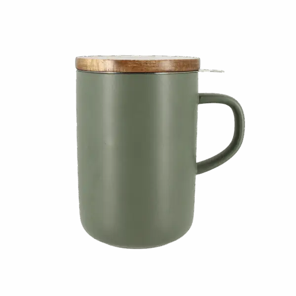 Photo de la tisanière OGO - Vert sauge 47,5cl. Une anse, couvercle en bois.