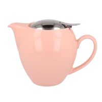 Photo de la théière Zero Japan - Rose pâle - 58cl. La théière est fine en bas et s'arrondit, jaune vif. Le couvercle est en inox, rond également et assez discret.