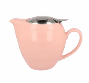 Photo de la théière Zero Japan - Rose pâle - 58cl. La théière est fine en bas et s'arrondit, jaune vif. Le couvercle est en inox, rond également et assez discret.