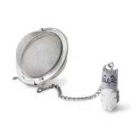Boule à thé fantaisie - chat tigré : chat gris, ventre blanc, souriant