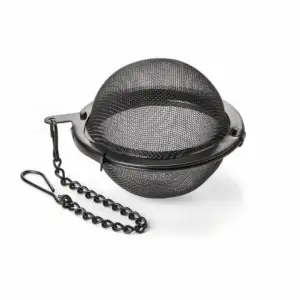 Boule à thé - Noire : Boule à thé noir, ficelle en inox et petit crochet pour la coincer sur la tasse.