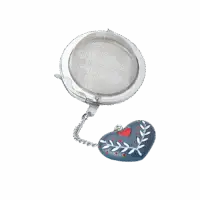 Boule à thé de Noël - cœur. Boule en inox, tige en inox avec au bout un coeur bleu avec une couronne blanche dessus