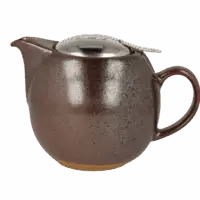 Photo de la théière Zero Japan - Marron doré - 68cl. La théière est fine en bas et s'arrondit, marron à reflets dorés. Le couvercle est en inox, rond également et assez discret.