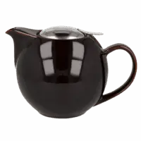 Photo de la théière Zero Japan - Marron foncé - 1L. La théière est assez ronde, marron foncé à reflets. Le couvercle est en inox, rond également et assez discret.