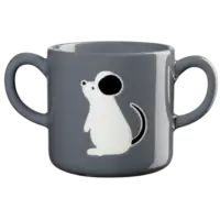 Tasse enfant ASA - Souris - Deux anses sur les côtés, grise, avec une illustration de souris blanche, oreilles et queue noirs.