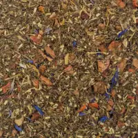 Vue de haut du Rooibos Pom' Pom' et Nana, rooibos vert parsemé de généreux éclats de fruits séchés