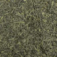 Vue de haut du thé vert bio du Japon Sencha Yabukita BIO 2026 et ses aiguilles fines, vert foncé